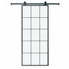 Renin Queen's Clear Glass Metal Barn Door with Installation Hardware Kit 37 in. KMCTQNC-37BL-E